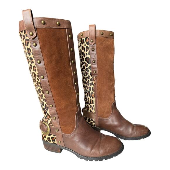 Steve Madden Denmar Studded Leather leopard print Brown Boots size 7 - Picture 13 of 14